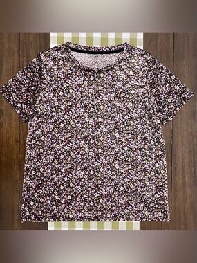Old Navy vWomen's Velvet Pink Purple & Brown Floral Short-Sleeve Tee